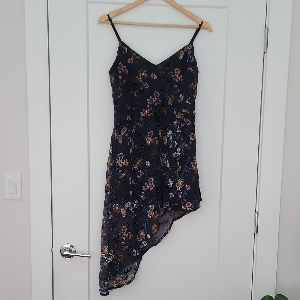 Floral Asymmetrical Dark Teal Dress